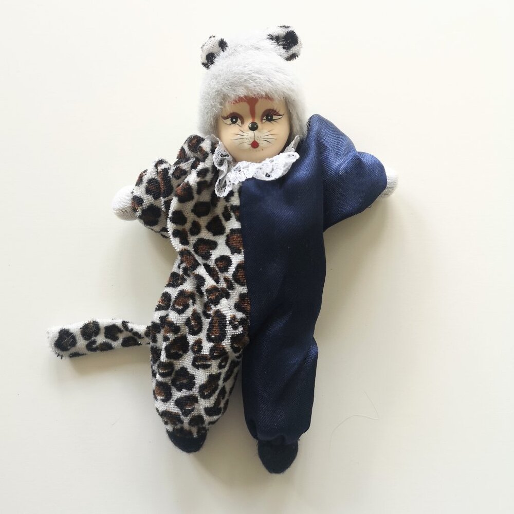 VINTAGE Cat Clown Half Blue Half Cheetah Doll